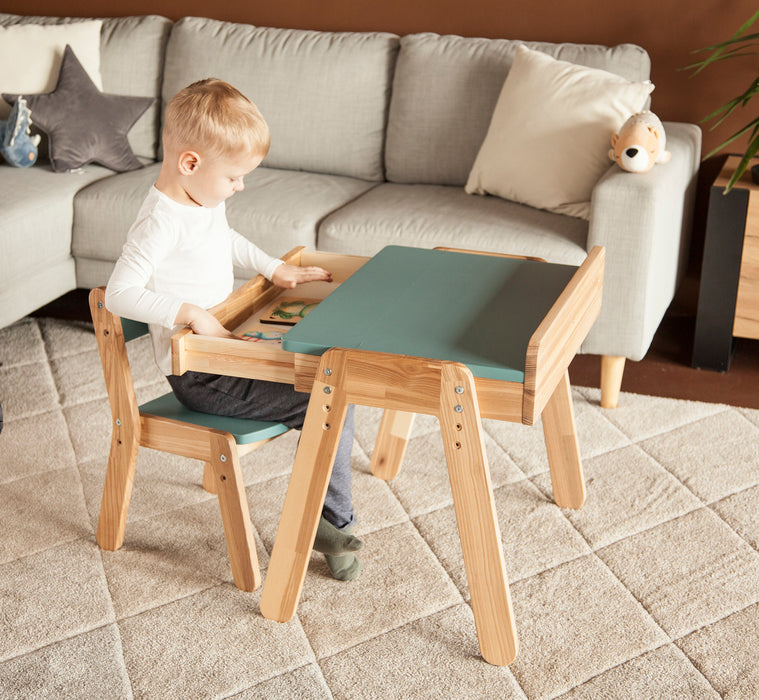 Kindertisch mit Schublade und Stuhl