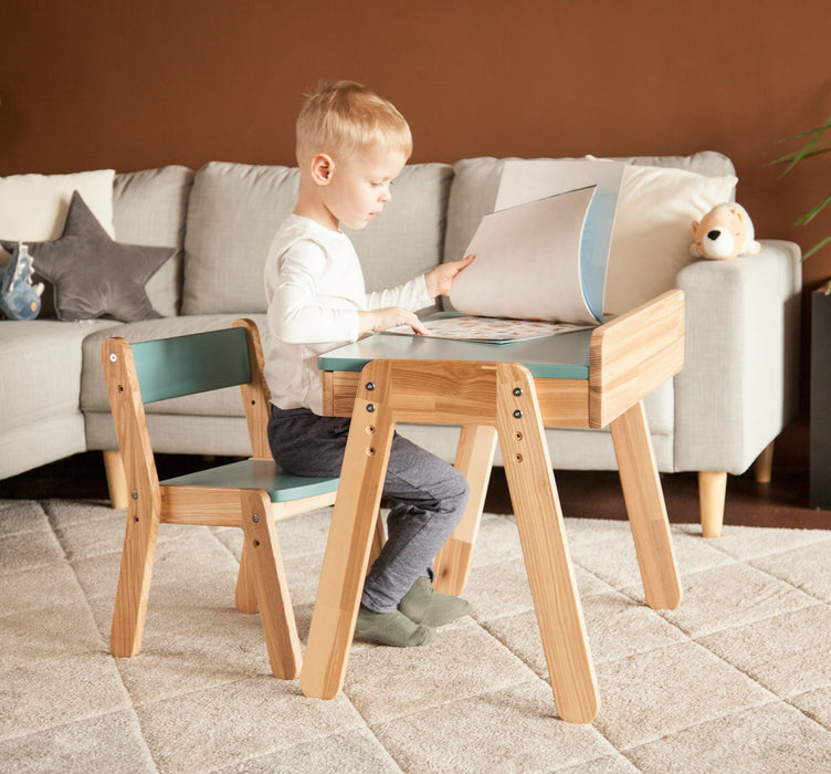 Kindertisch mit Schublade und Stuhl
